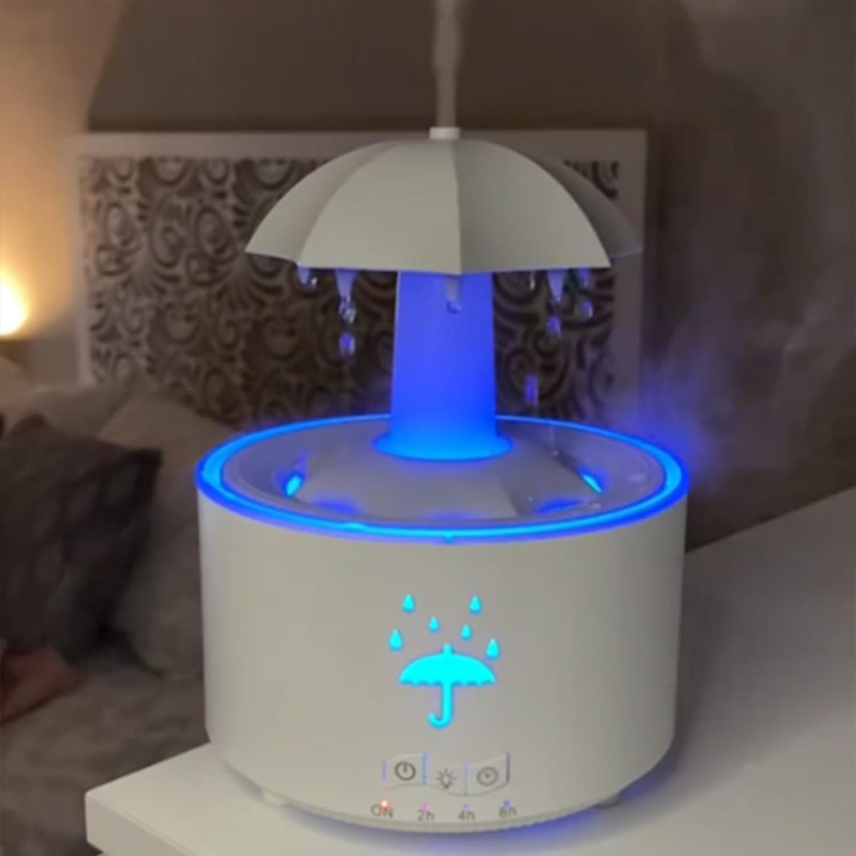 Umbrella Humidifier, Umbrella Diffuser with Rain Effect, Misefy Zupina Humidifier, Umbrella Waterfall Humidifier with Water Droplets, 7-Color Led Rotating Aroma Diffuser with Remote (White-1 Pc)