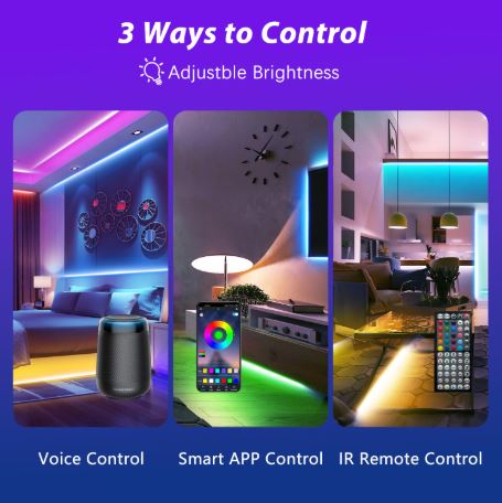Smart Voice Control Led Lights for All Space 100ft, Wi-Fi RGB Led Strip Lights Compatible with Alexa and Google Assistant, Led Light Strip Music Sync 16 Million Colors Lights for Home Decor